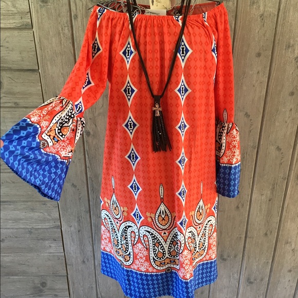 Bohemian Orange print woman & plus size dress - Picture 2 of 2