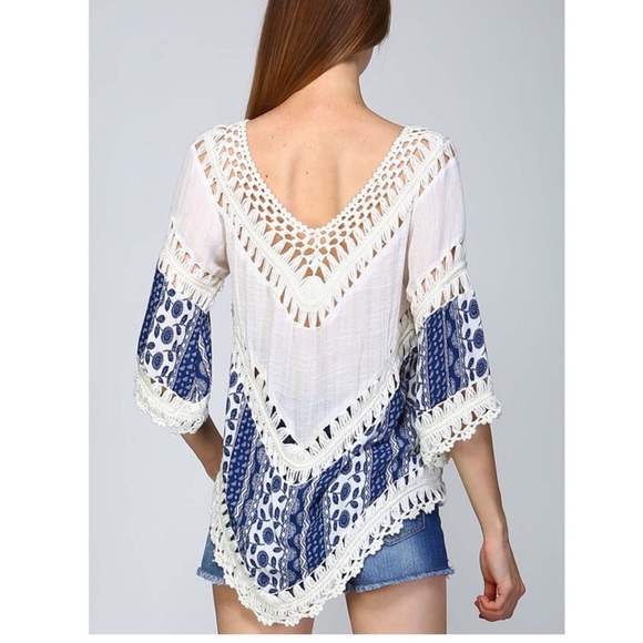 🚨1 HR SALE🚨JEANNE Boho tunic top- BLUE - Picture 3 of 4