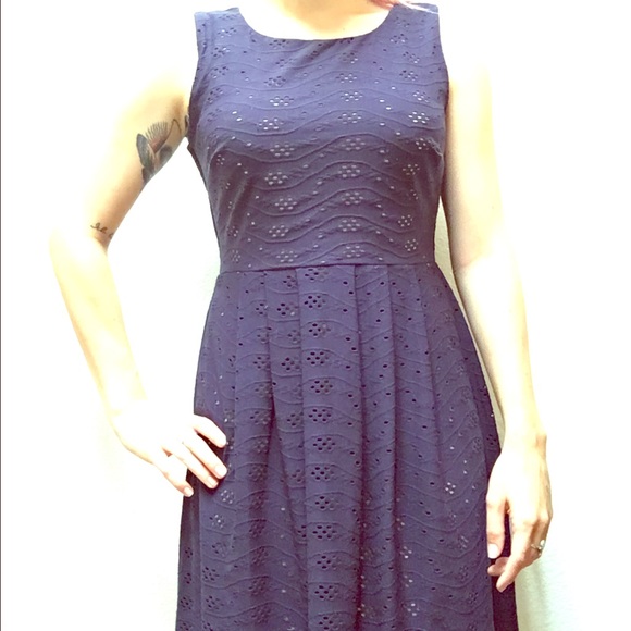 Business casual blue navy and tan dress