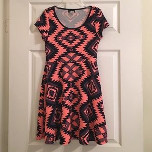 Coral Aztec Print Dress