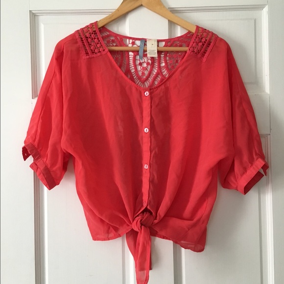 Tie-Up Lace Back Top in Salmon