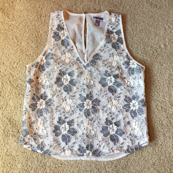 Gray and white lace top