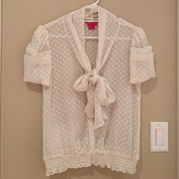 Super cute sheer embroidered polka dot blouse