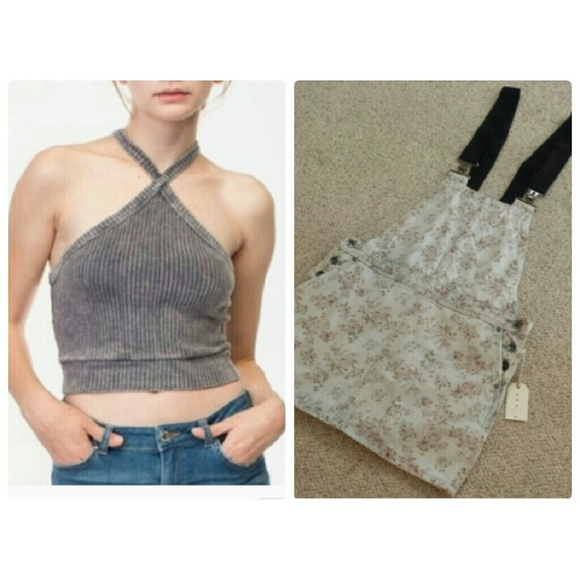 Bundle F21 overall dress+grey crop top