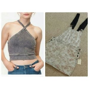 Bundle F21 overall dress+grey crop top