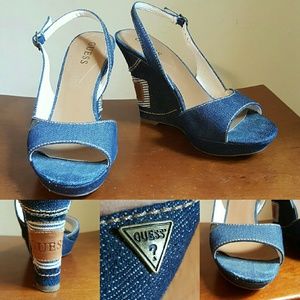 Guess denim peeptoe slingback wedges