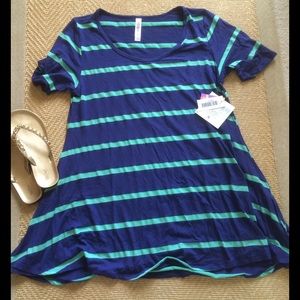 BNWT LuLaRoe Royal Blue/Teal Stripe Perfect T Sz S