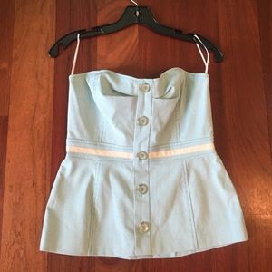 Trina Turk blue & white staples halter top