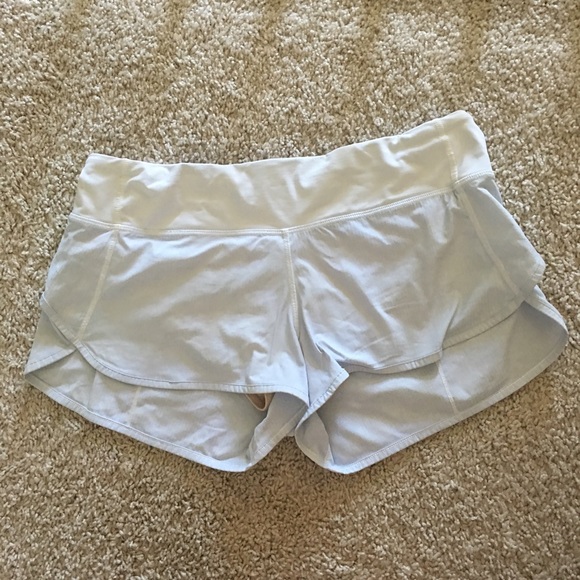 Powder blue Lululemon run swiftly shorts.