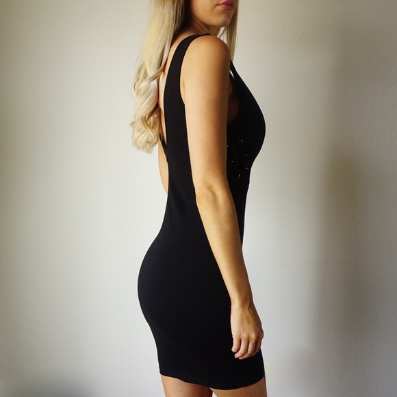{Last One}-Black Lace Up Mini Dress- - Picture 4 of 4