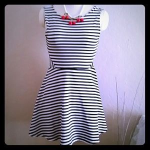 Black and white striped A-line dress