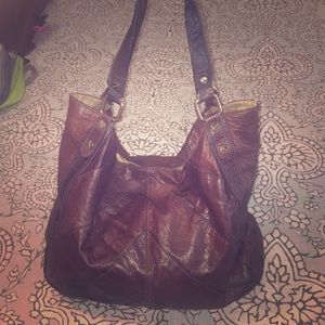 Large beautiful brown leather hobo tote bag