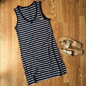 J Crew navy/white stripe midi dress