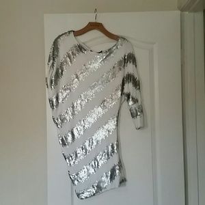 Bebe 1 sleeve sequin party mini dress