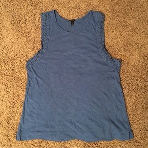 JCREW blu crochet trimmed tank top.