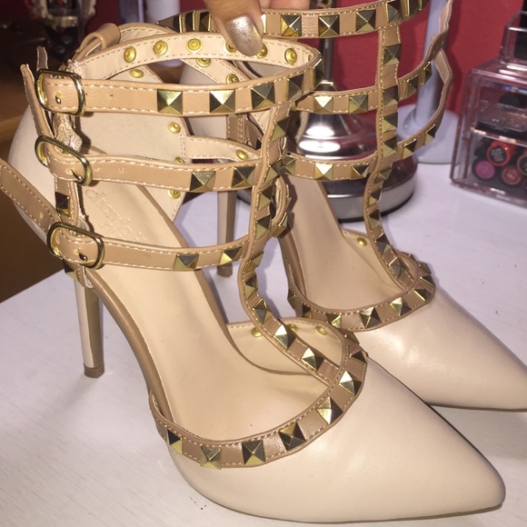 Shoes - Nude Studded Heels