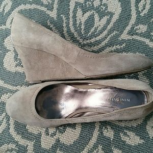 Grey suede wedge heels