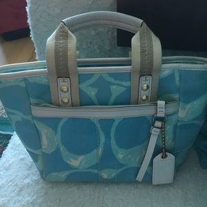 Authentic blue small coach tote