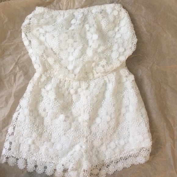 White flowery lace romper