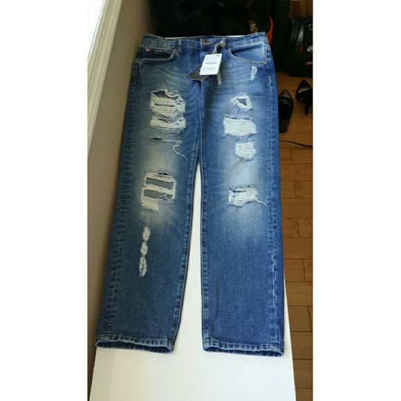 Zara Basic Z1975 Denim Distressed Jeans size 8 New
