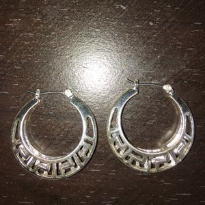 Silver hoop earrings with Aztec design!!