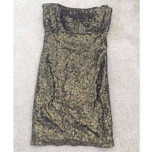 Alice + Olivia Gold Sequin Strapless Dress