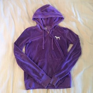 PINK logo velour zip front hoodie
