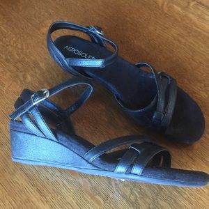 Aerosol sandals black leather 2" heel 7.5 like new