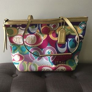 Coach Poppy Graffiti Tote Multi Color Signature