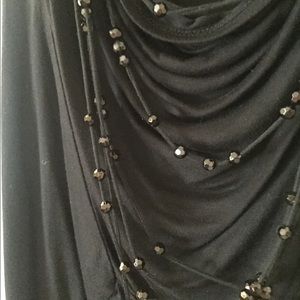 Black Cowl neck sleeveless top w/ draped beads