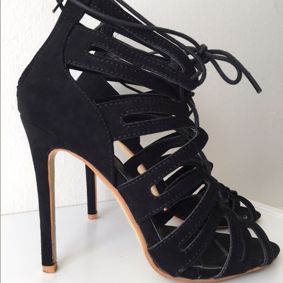 Black Lace Up Stilettos