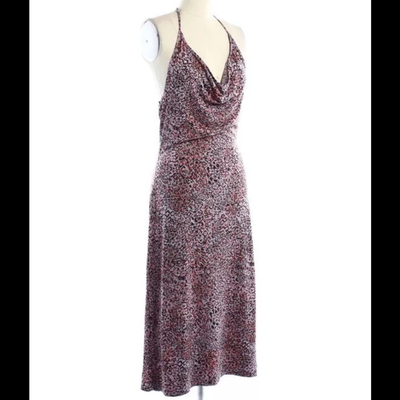 BCBG Floral Print Halter Cocktail Dress Mid-Calf