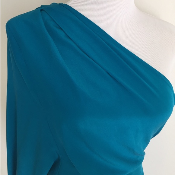 Aijek Aqua Blue Silk "Alice" One Shoulder Dress - Picture 2 of 4