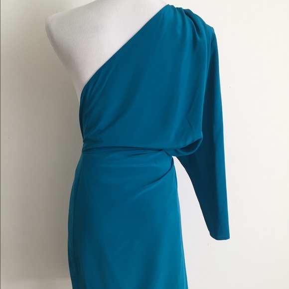 Aijek Aqua Blue Silk "Alice" One Shoulder Dress - Picture 3 of 4