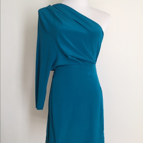 Aijek Aqua Blue Silk "Alice" One Shoulder Dress - Picture 4 of 4