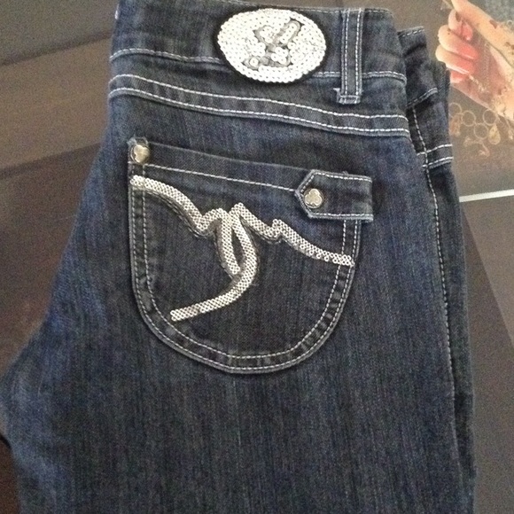 I love you embellished jeans studded