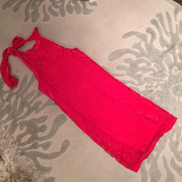 Red velvet lined halter dress - Picture 2 of 5