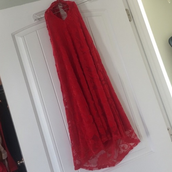 Red velvet lined halter dress - Picture 3 of 5