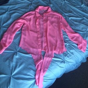 Pink button down tie blouse