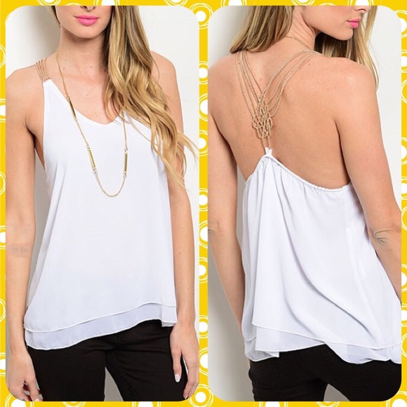 Solution Tops - 1hr SALE!NWT- White Racerback Tank w. Gold  Straps