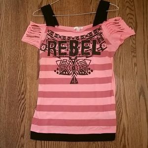 Orange fall off sleeve shirt