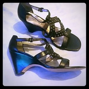Anne Klein black studded wedge sandals