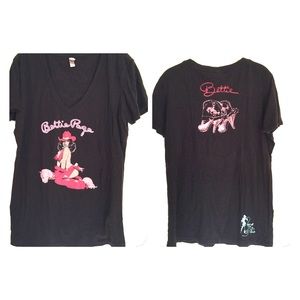 Betty Page Black V-neck T-Shirt - Size X-Lg