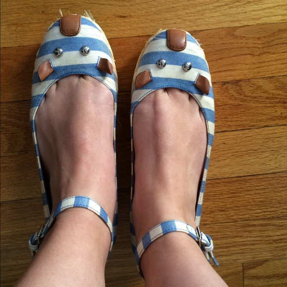 Blue Striped Ankle Strap Mouse Espadrilles