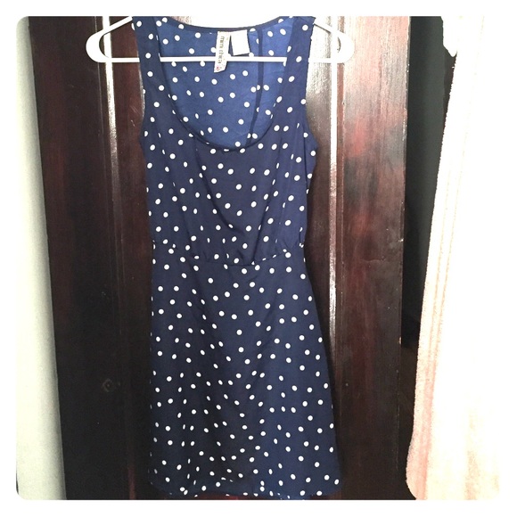 Navy and white polka dot dress