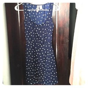 Navy and white polka dot dress