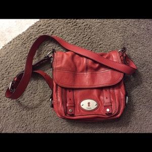 Crossbody Fossil Purse- brick red in color