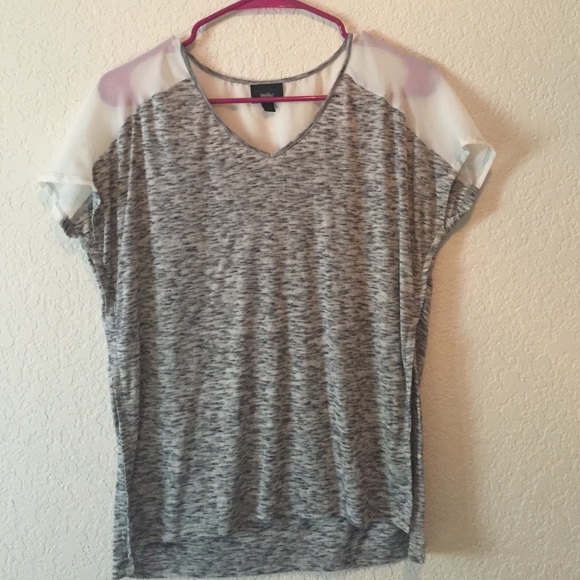Grey blouse with sheer shoulders