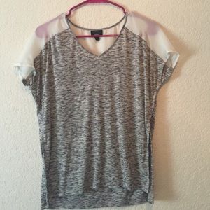 Grey blouse with sheer shoulders