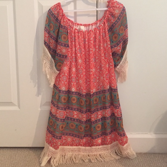 Boho patterned dress with fringe